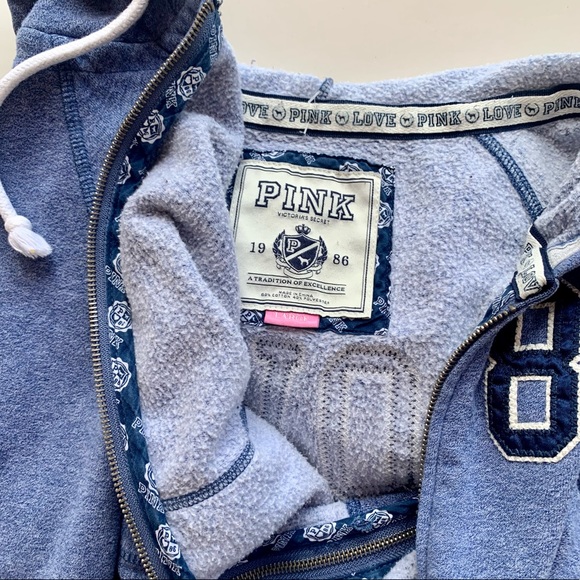 PINK Victorias Secret LOVE Hoodie Sweatshirt Zip Front. Blue Women’s large - Picture 9 of 12